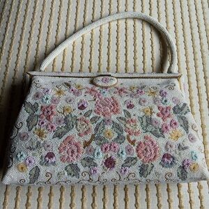 Floral Embroidered Clutch with Pink and Cream Accents